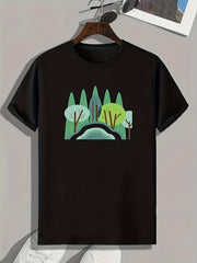 Cartoon Style Forest Pattern Print Men's Sports T-shirt