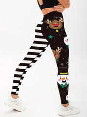 Christmas Snowflake Deer Print Leggings High Stretch Yoga Fitness Pants