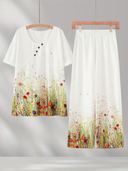 Floral Print Top & Wide Leg Pants Set