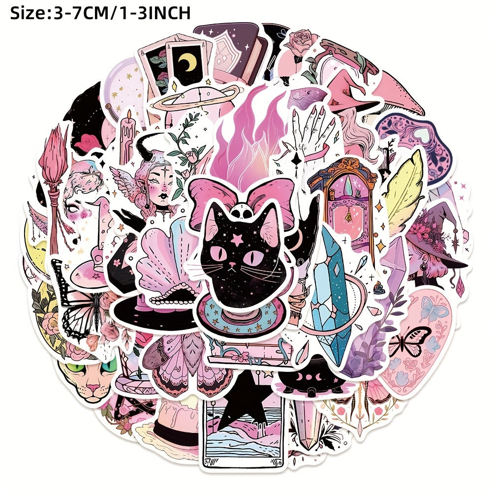 50pcs Pink Witch Series Stickers: Laptop Helmet Water Cup - Waterproof DIY