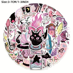 50pcs Pink Witch Series Stickers: Laptop Helmet Water Cup - Waterproof DIY