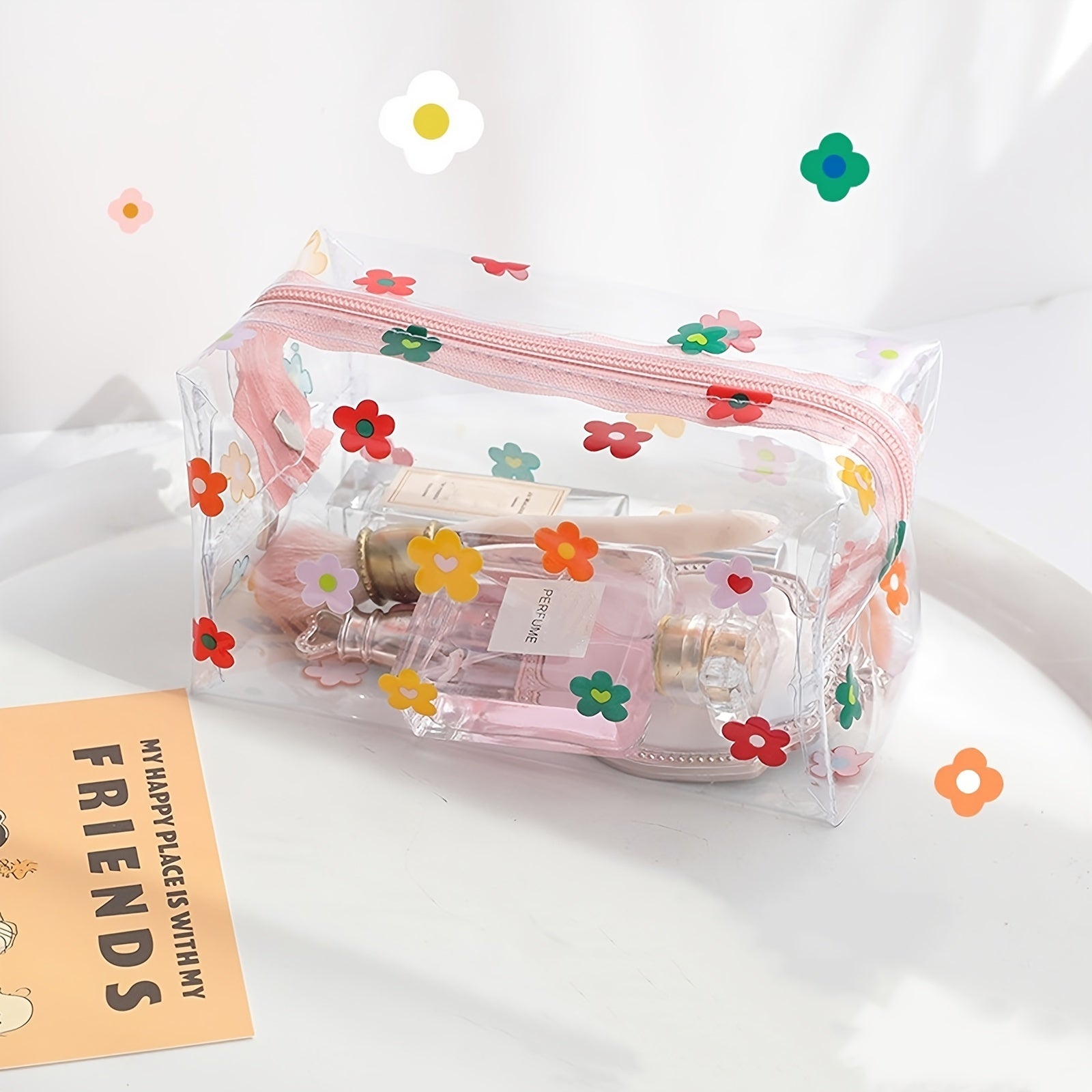 Clear Flower Pencil Case Waterproof Travel Cosmetic Bag