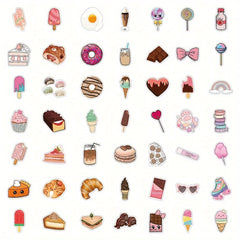50pcs Dessert Snacks Graffiti Stickers for Suitcases Phone Laptop Helmets