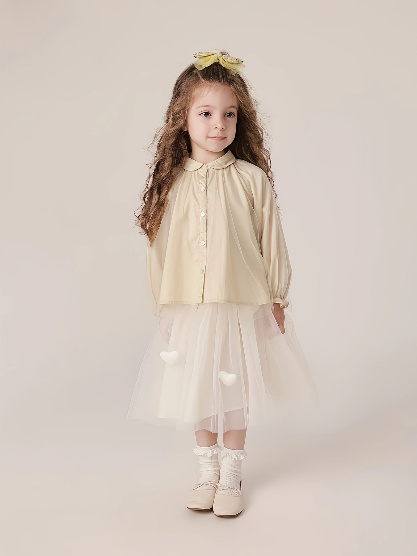 MARC&JANIE Girls Mesh Stitching Cotton Baggy Blouse Kids Autumn Clothes