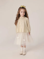 MARC&JANIE Girls Mesh Stitching Cotton Baggy Blouse Kids Autumn Clothes