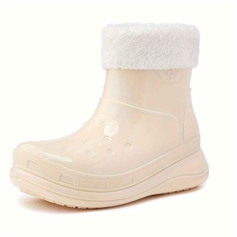 Warm Women's Rain Boots Thickened Mid Calf Water Shoes