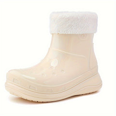 Warm Women's Rain Boots Thickened Mid Calf Water Shoes