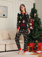 Christmas Elk Print Pajama Set Long Sleeve Top & Pants Women's Sleepwear