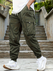 Men's Drawstring Cargo Pants Loose Casual Jogger Pants