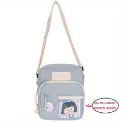 Cartoon Nylon Crossbody Bag With Bear Doll & Badge for Kids