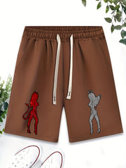 Warrior Pattern Comfy Shorts Men's Casual Elastic Waist Drawstring Shorts