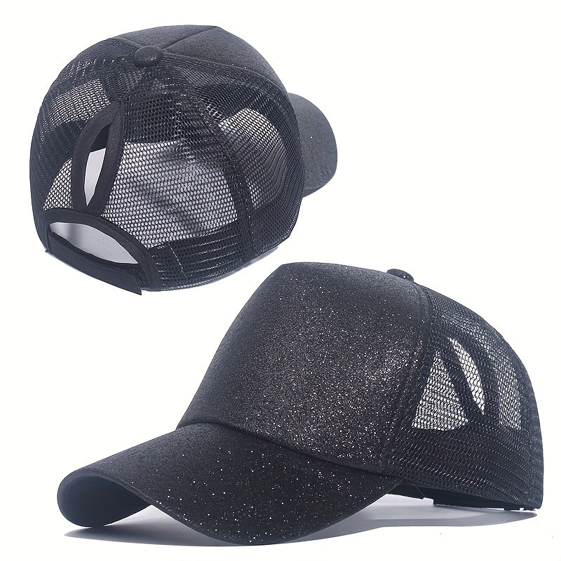 Glitter Mesh Trucker Hat Sequin Decor Baseball Cap Lightweight Adjustable