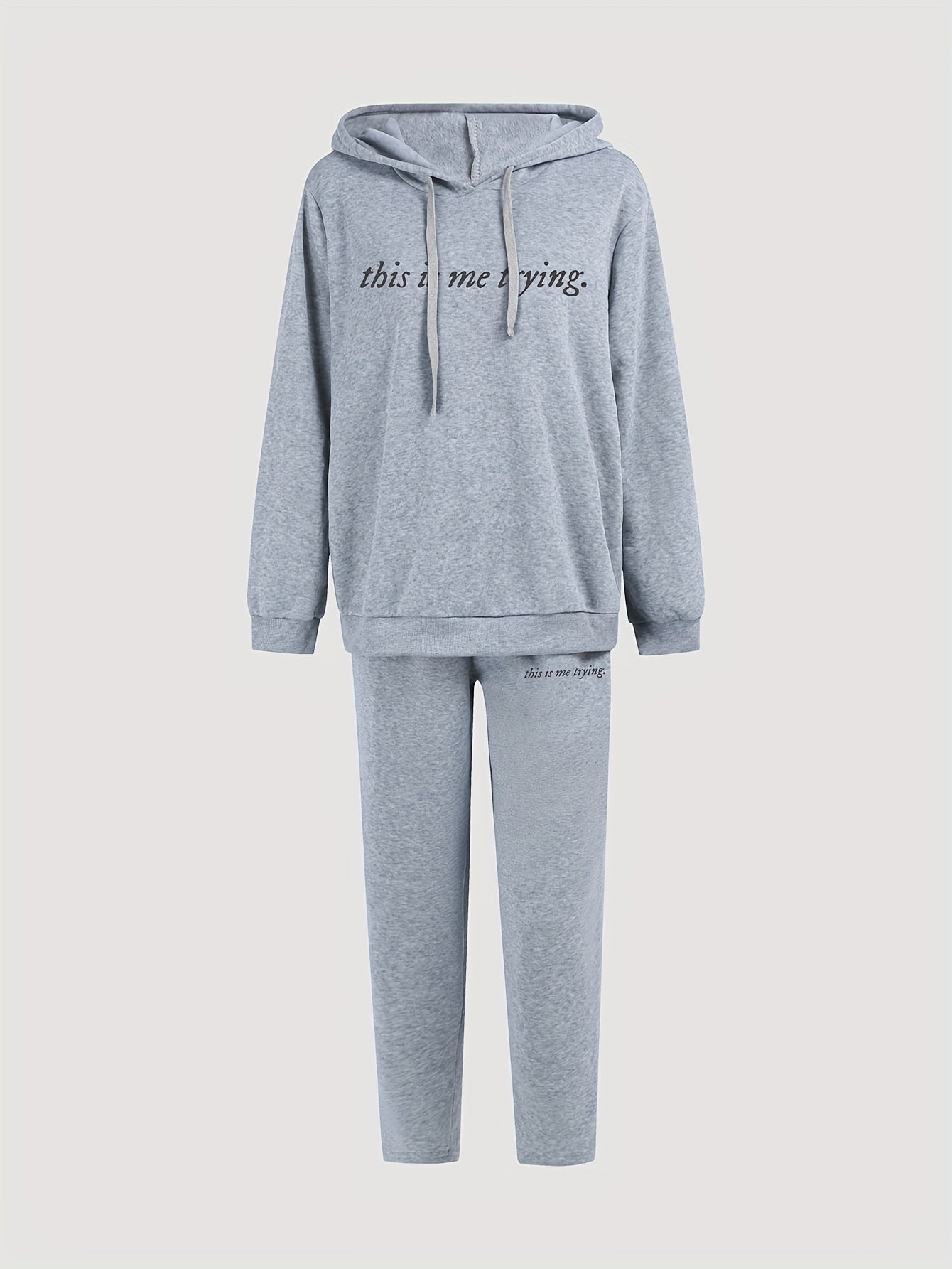 Plus Size Slogan Print Hoodie & Sweatpants Two Piece Set