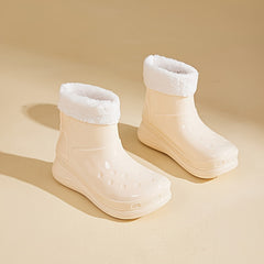 Warm Women's Rain Boots Thickened Mid Calf Water Shoes