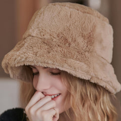 Unisex Winter Bucket Hat Packable Fluffy Fur Warm Fisherman Hats