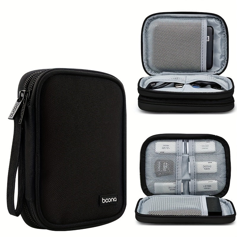 Gray Double layer Hard Disk Storage Bag Portable Clutch Organizer