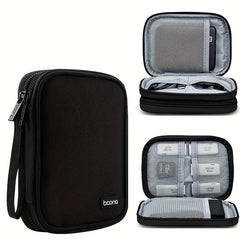 Gray Double layer Hard Disk Storage Bag Portable Clutch Organizer
