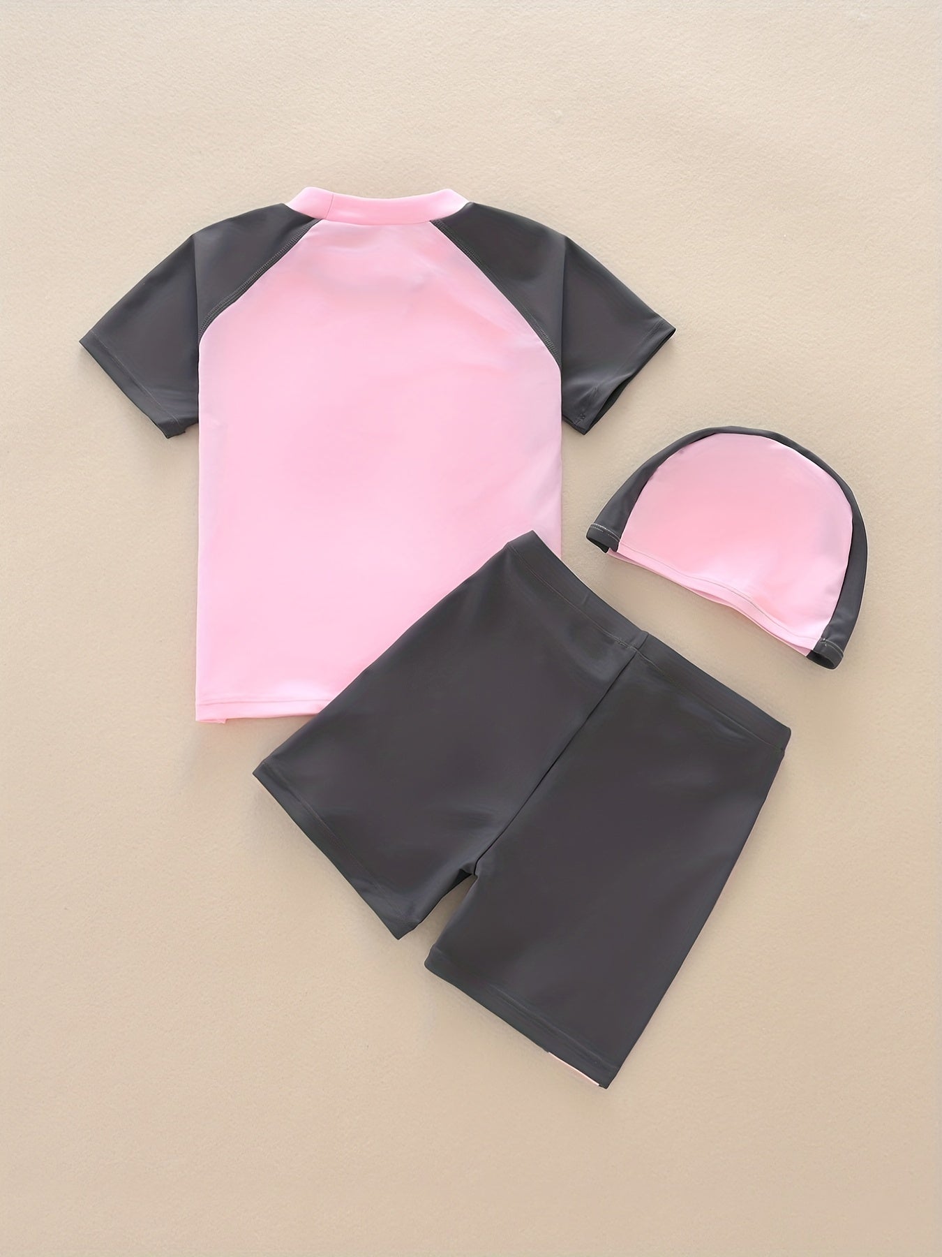 Girl's 3pcs Swimsuit, T-shirt, Cap & Shorts Set for Beach Vacation