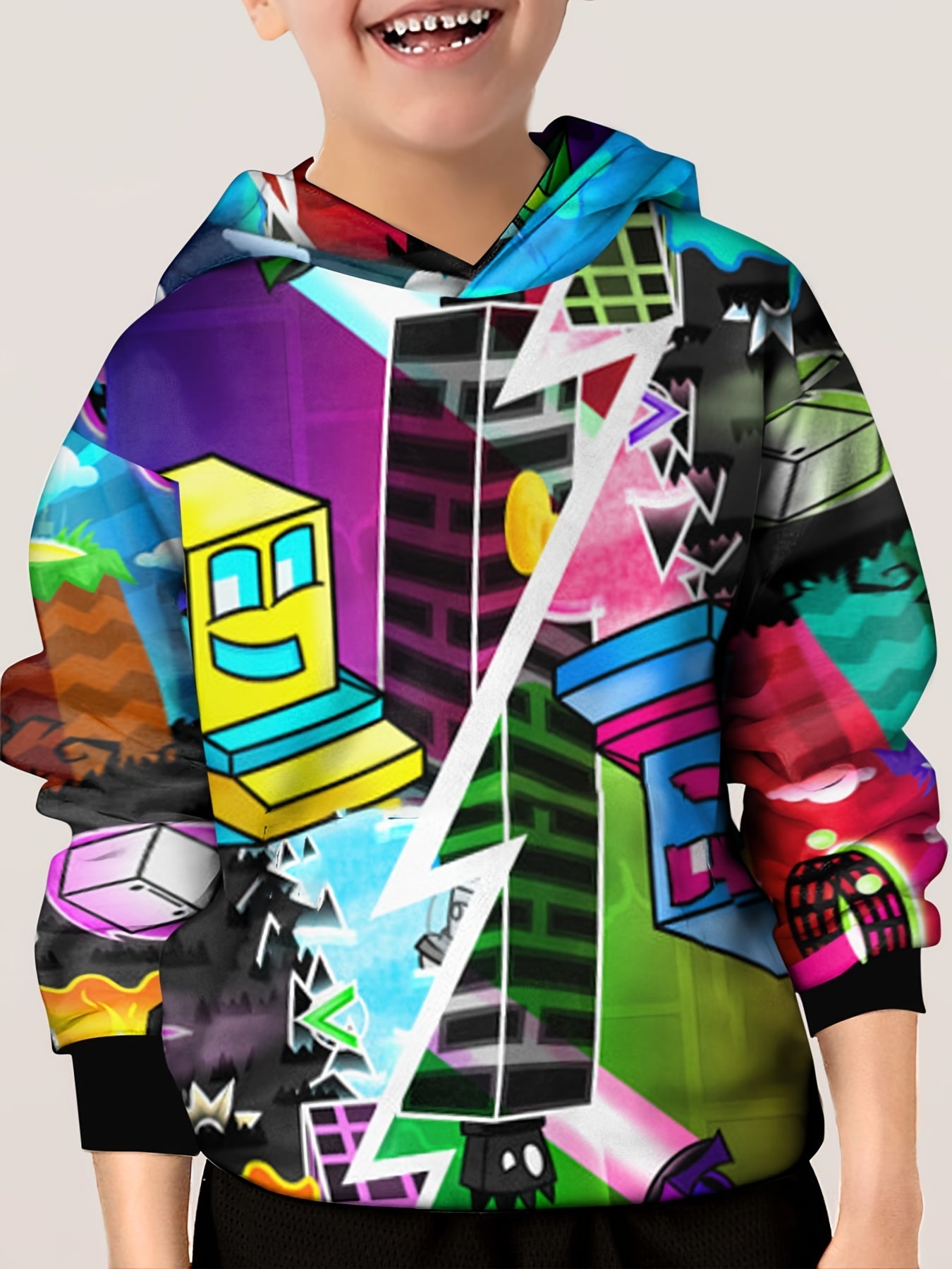Cartoon Pattern Hoodie For Kids Pullover Casual Hooded Top