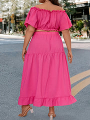 Women's Off Shoulder Crop Top & Maxi Skirt Two Piece Set