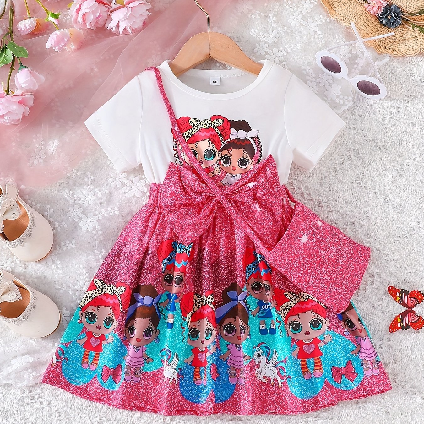 Tie Dye Stitching Short Sleeve Tee Dress & Bag Set