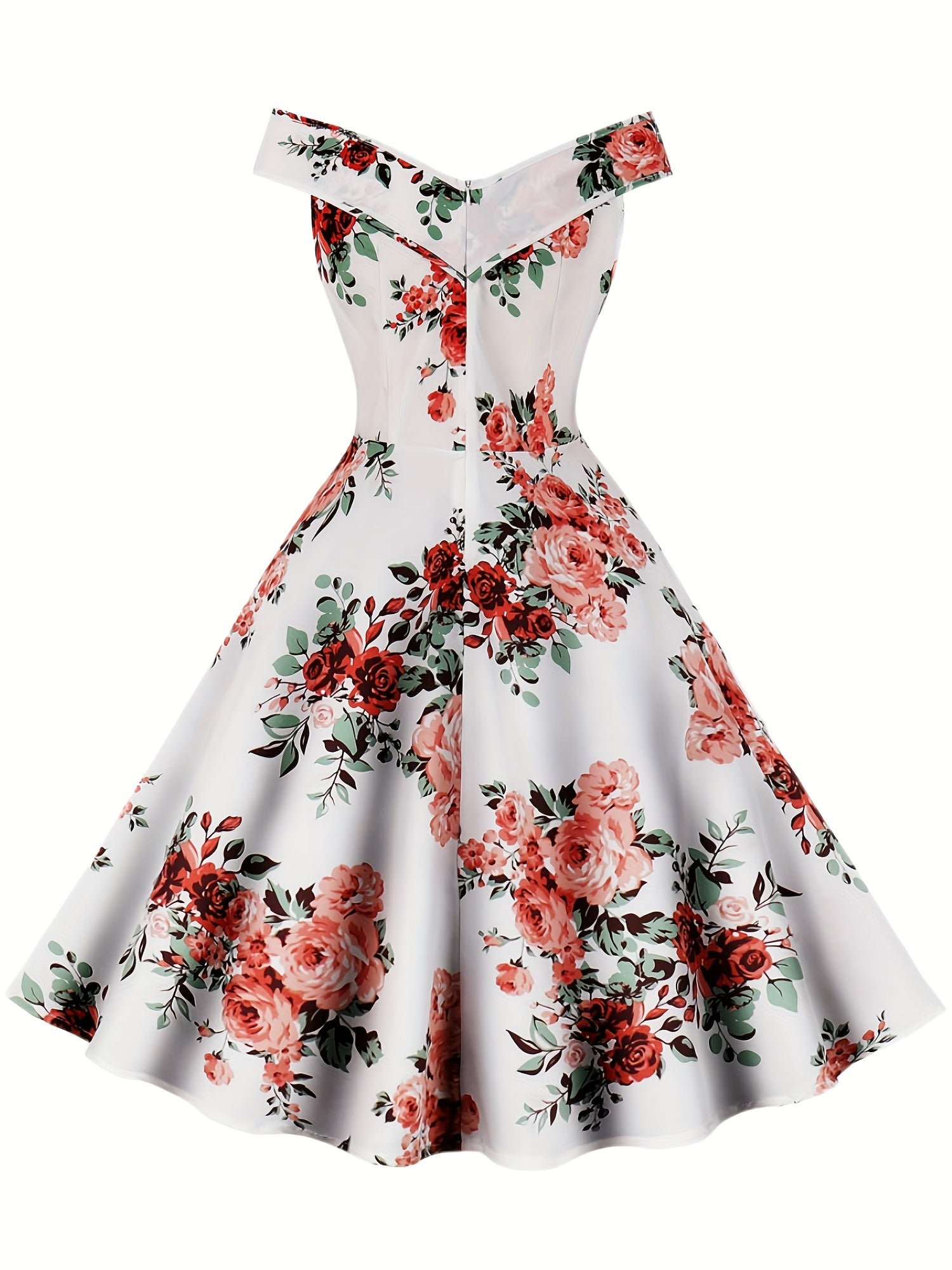 Vintage Floral V Neck Dress Pleated Party Dress Women's Clothing