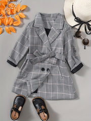 Girls Houndstooth Plaid Peacoat Jacket Kids Overcoat Fall Spring
