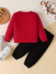 Cotton Little Boys Outfit Letter Graphic Sweatshirt & Pants Set