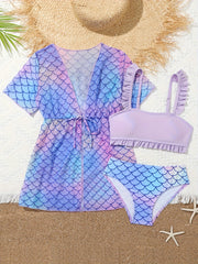 Girls 3pcs Fish Scale Swimsuit Set for Vacation