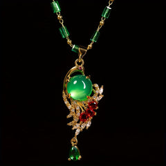 Golden Peacock Green Pendant Necklace - Timeless Beauty - Gift for Mother's Day