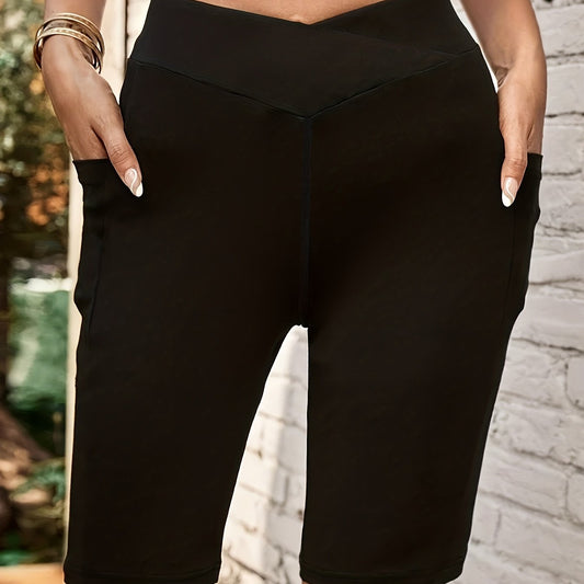 Sports Shorts Women's Plus High Rise Stretchy Gym Shorts With Pockets