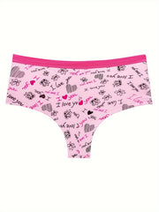 6pcs Heart Print Panties Comfy & Breathable Intimates Women's Lingerie
