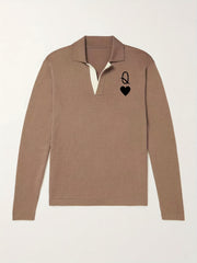 Heart Pattern Knit Polo Shirt Men's Stretch V Neck Sweater
