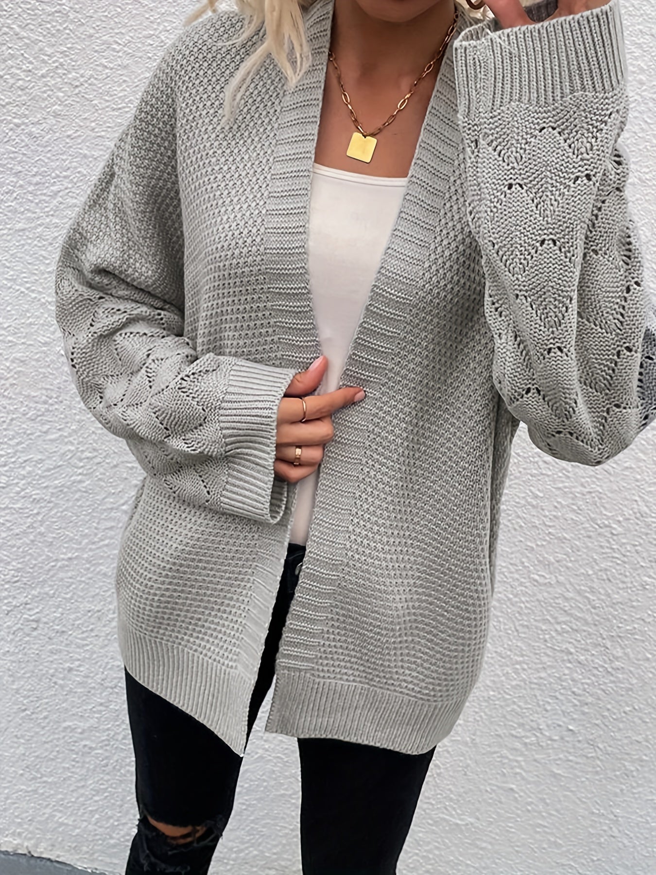 Women's Plus Size Open Front Knitted Cardigan