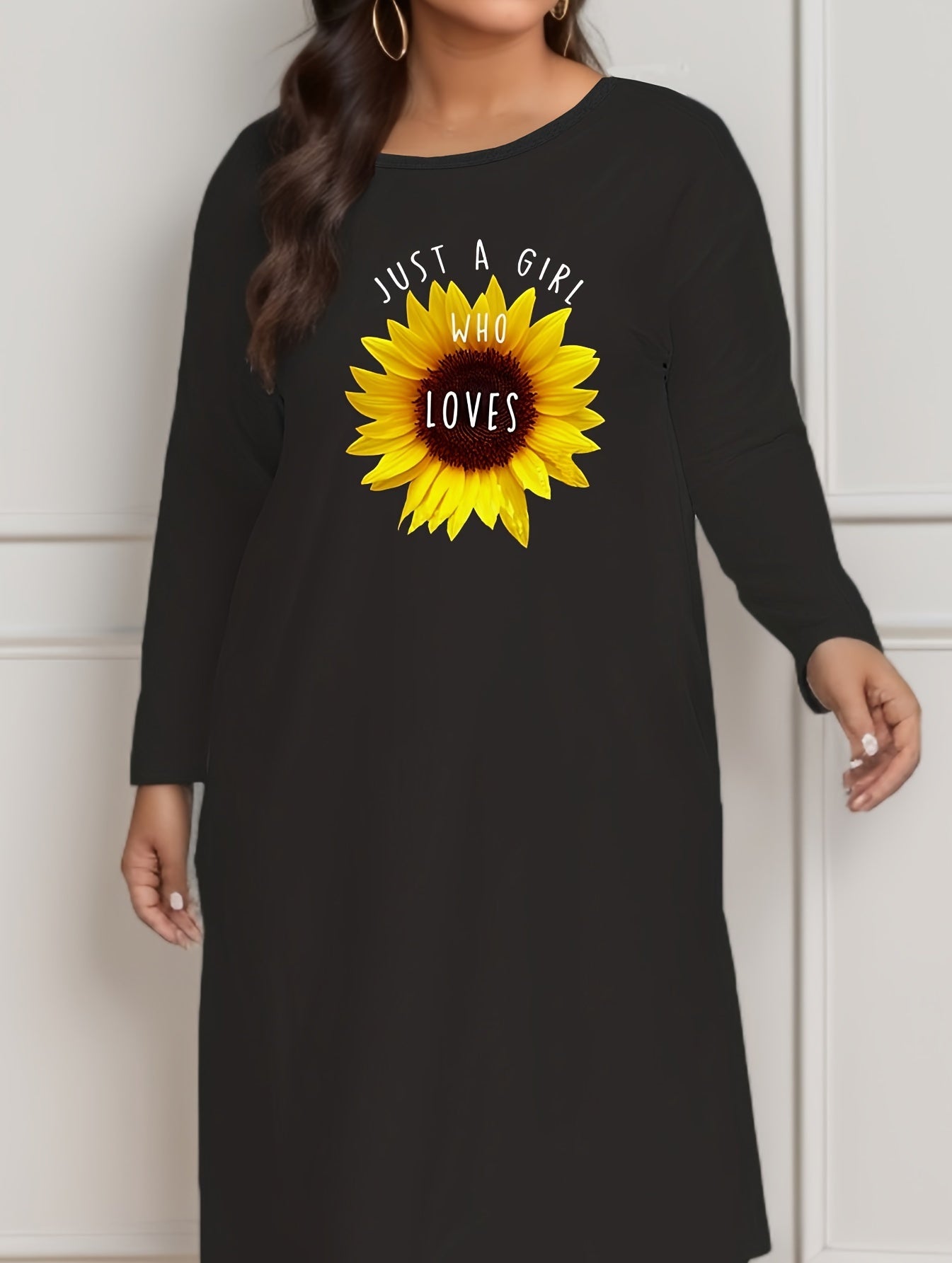 Sunflower Print Long Sleeve Lounge Dress