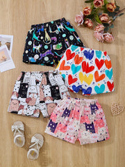 4pc Toddler Girls Animal & Heart Graphic Elastic Waist Sports Shorts