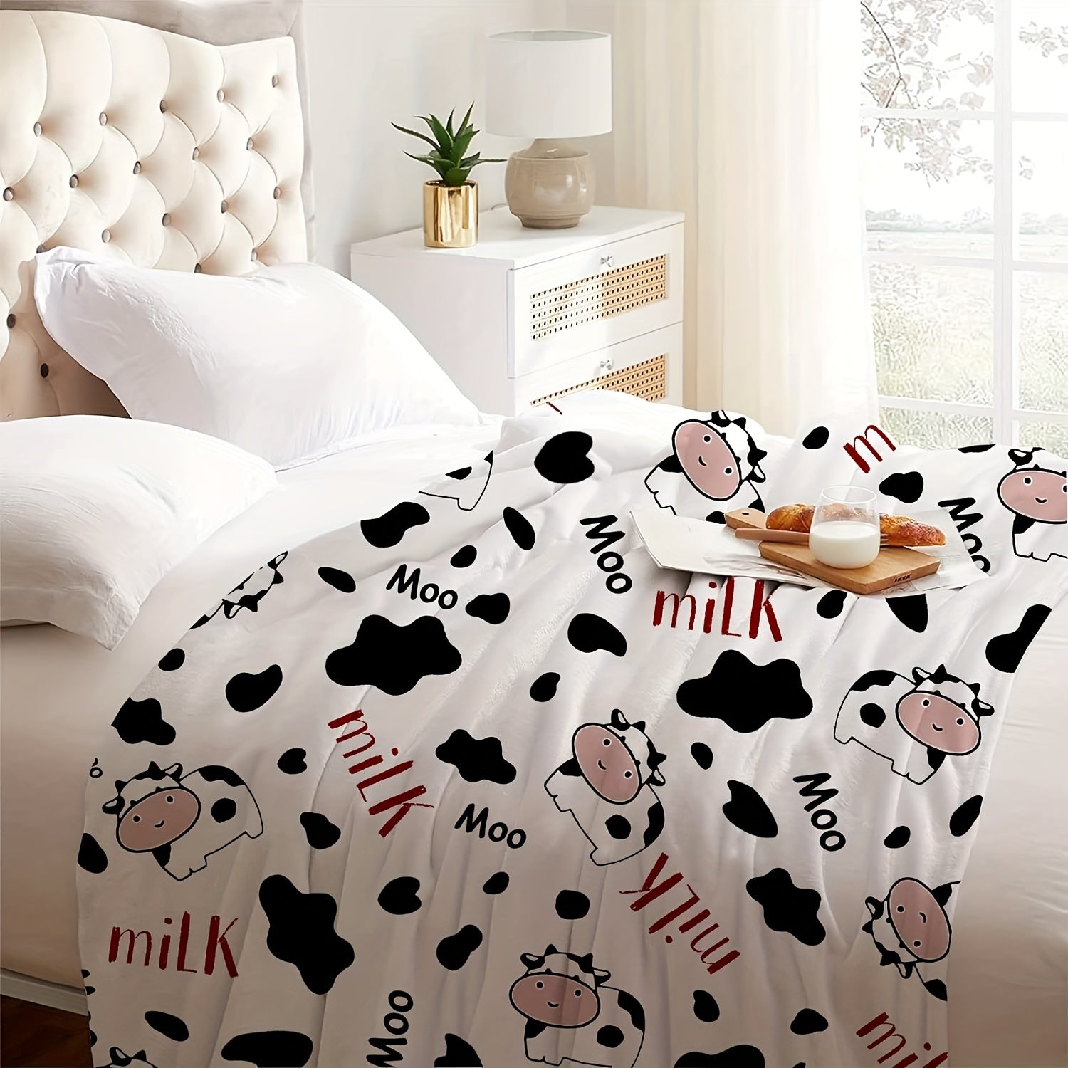Cow Print Blanket Soft Warm Flannel Blanket for Home & Outdoor Use