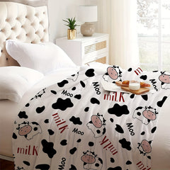 Cow Print Blanket Soft Warm Flannel Blanket for Home & Outdoor Use
