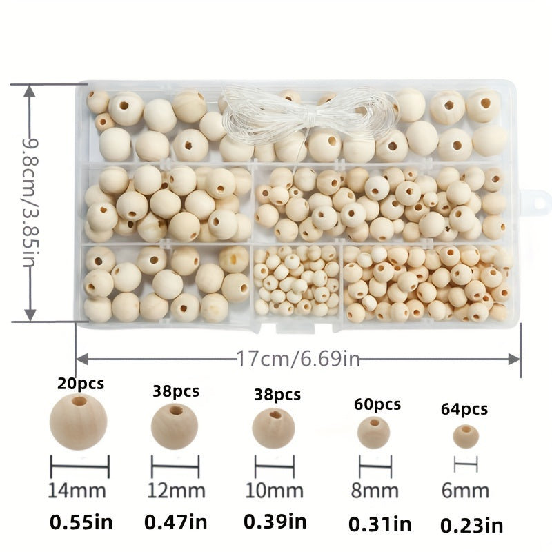 220Pcs Natural Round Wood Beads for Jewelry Making with Storage Box