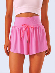 Women's High Waist Sports Shorts Drawstring Non slip Skort