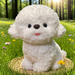 Puppy Plush Toy Soft Fluffy Dog Doll with Expressive Eyes Dark Grey