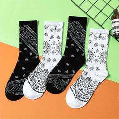 2 Pairs Men's Paisley Crew Socks - Comfy Casual Socks for Outdoor All Seasons