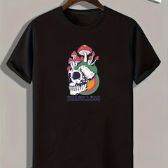 Mushrooms On Skull Print Men's Graphic T-shirt