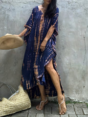 Tie Dye Striped Batwing Sleeve Beach Cover Up