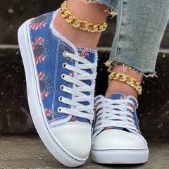 Women's Floral Print Canvas Shoes Low Top Lace Up Shoes