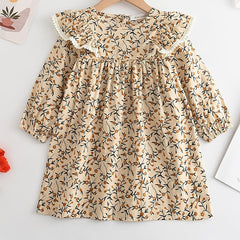 Toddler Girls Long Puff Sleeve Ruffle Trim Floral Princess Dress