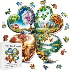 Seasonal Wooden Puzzle 4 Leaf Clover Animal Shapes Intermediate Difficulty