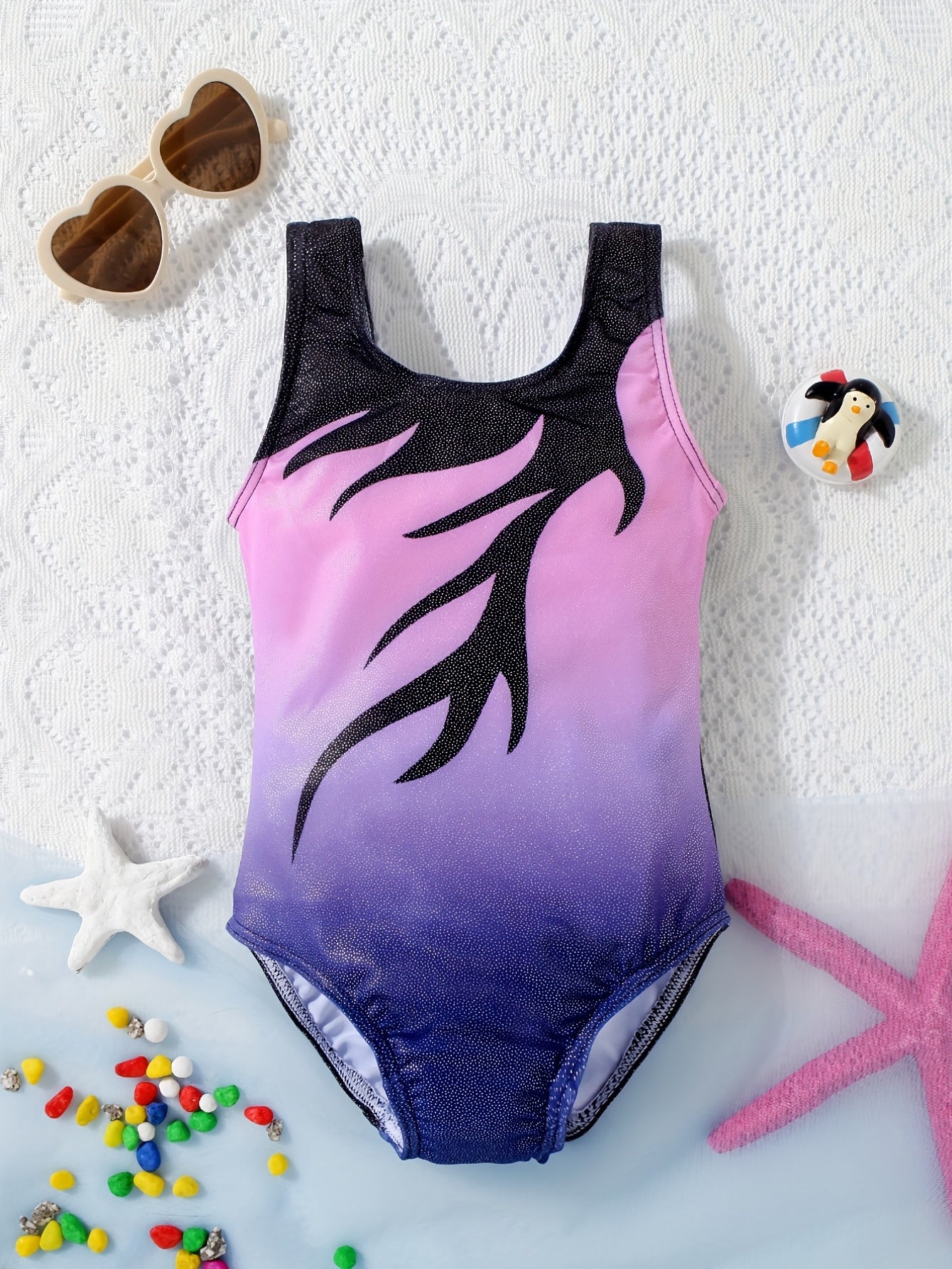 Girls Rainbow One Piece Swimsuit Sparkly Pattern Summer Swimwear