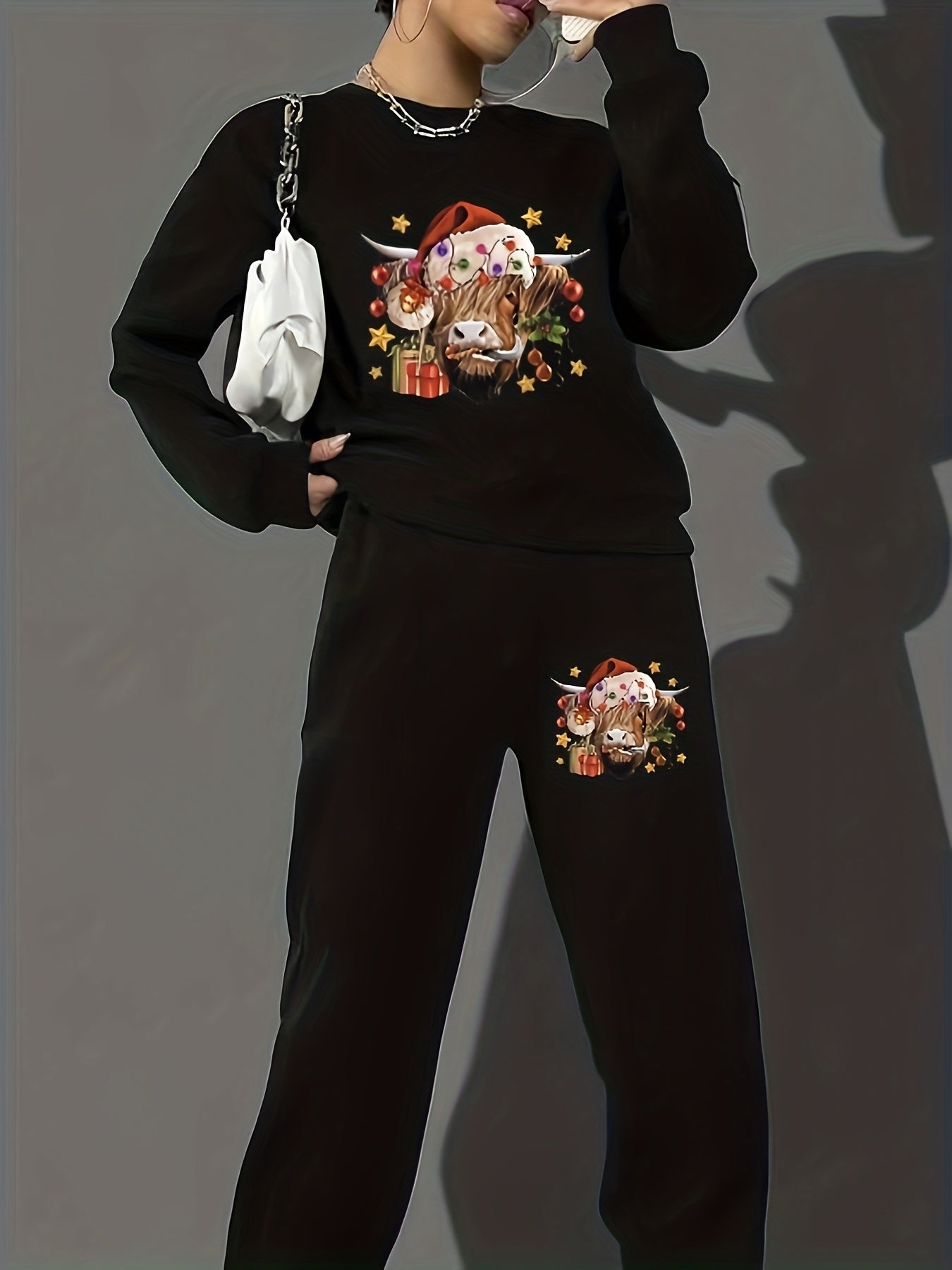 Cow Print Sweatshirt & Joggers Set