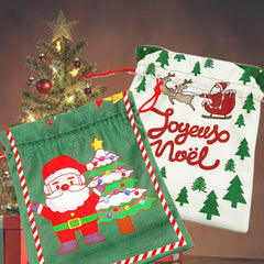 2pcs Christmas Drawstring Bags Santa Claus Snowman Pattern Gift Bag